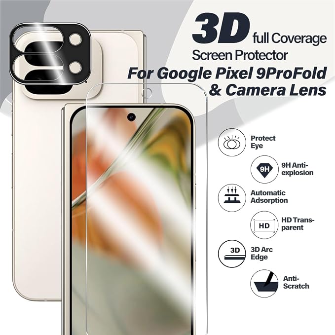 BIGFACE for Pixel 9 Pro Fold Tempered Glass Screen Protector + Camera Lens