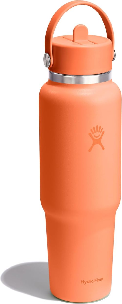 Hydro Flask Travel Water Bottle - Insulated Stainless Steel - 40 Oz Nectar Orange with Wide Straw Lid
