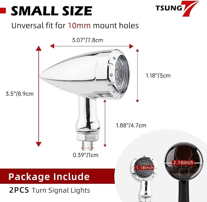 TSUNG 2PCS Motorcycle Rear Turn Signals LED Bullet SMD Blinkers Brake Tail