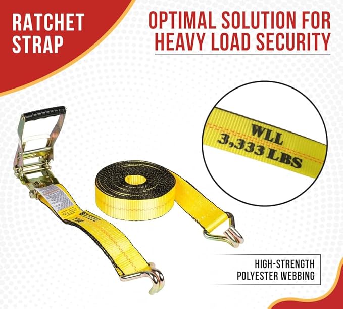 Mytee Products (200 Pack) Ratchet Tie-Down Straps with Wire Hook, 2" x 30' Yellow Ratchet Strap | 10,000 Lbs Breaking Strength | Heavy Duty TieDown Ratchet Straps for Flatbed, Truck, Trailers Pickup
