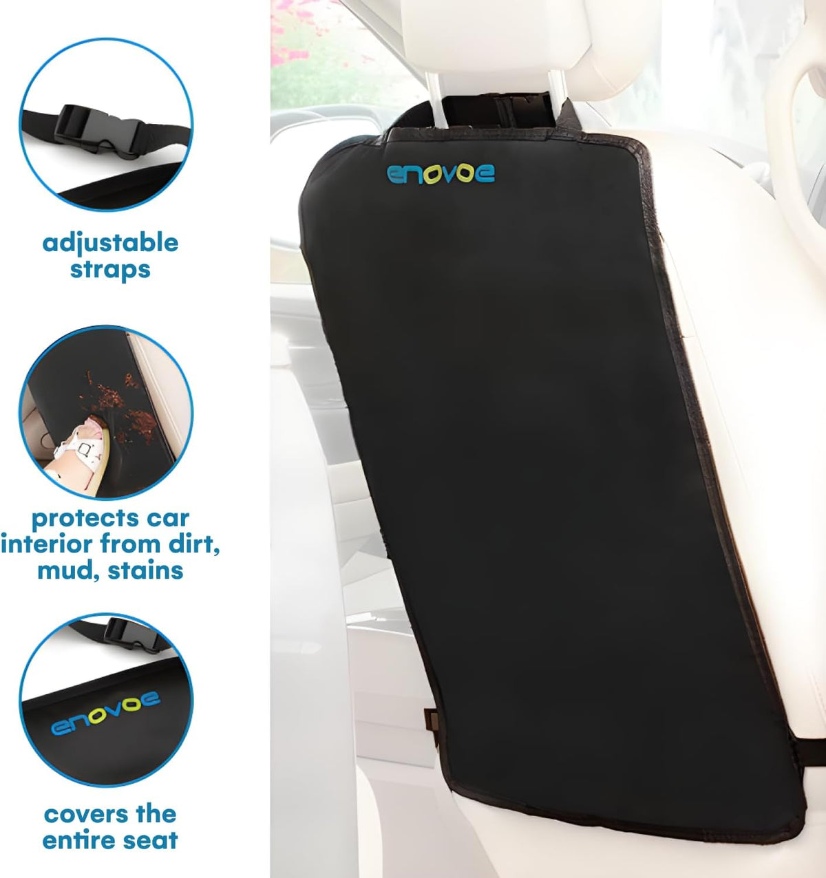 Enovoe Car Seat Protectors for Kids - 4 Pack Premium Quality Car Seat Cover Back Seat Offers Waterproof Protection from Mud and Scratches - 18" x 24" with Adjustable Straps and Games for Kids