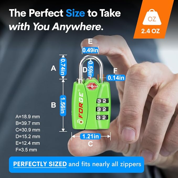 Forge Luggage Locks TSA Approved 4 Pack 4 Colors, Small Combination Lock with Zinc Alloy Body, Open Alert, Easy Read Dials, for Travel Suitcase, Bag, Backpack, Lockers.