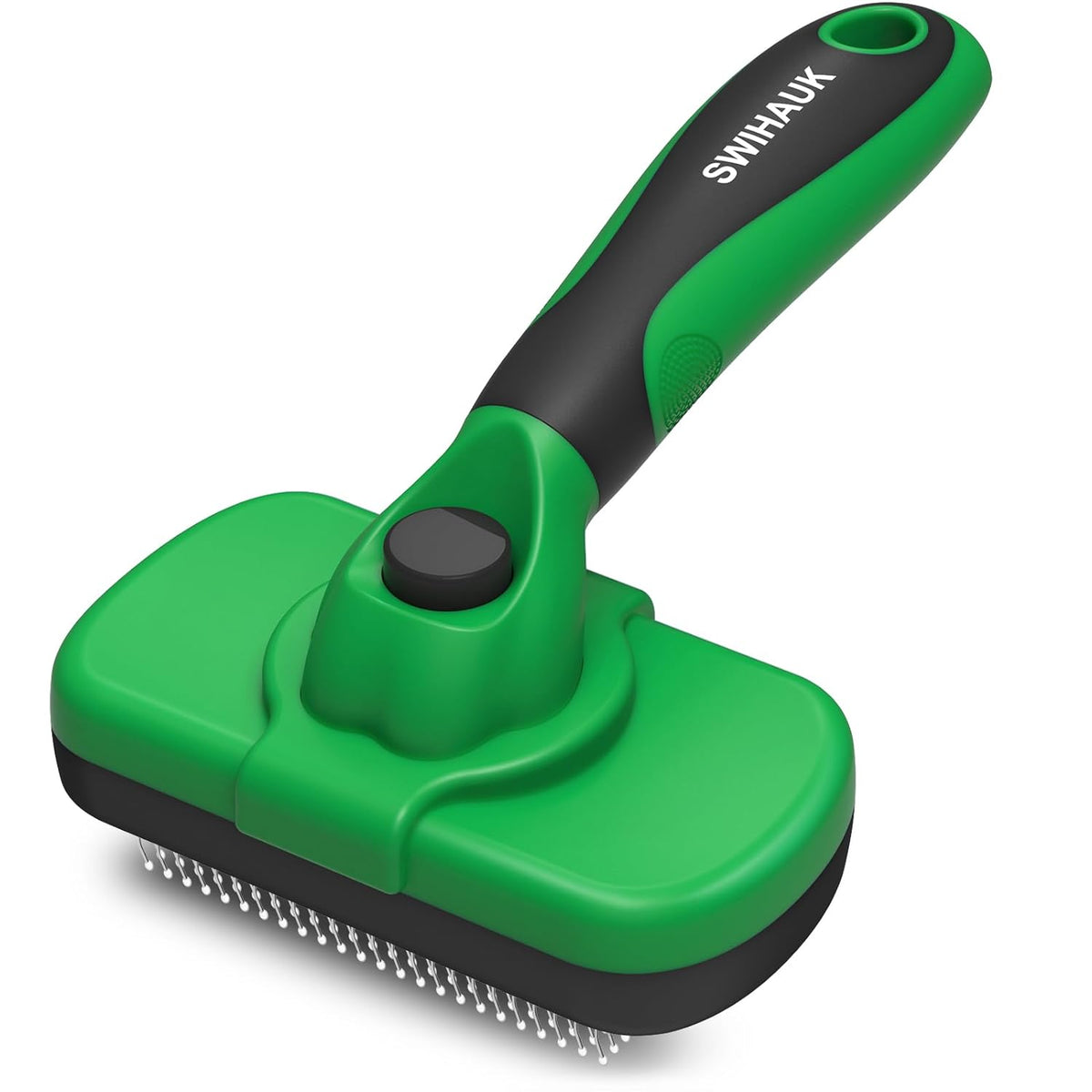 Swihauk Self-Cleaning Slicker Brush - Skin-Friendly Deshedding Tool for Dogs & Cats | Green