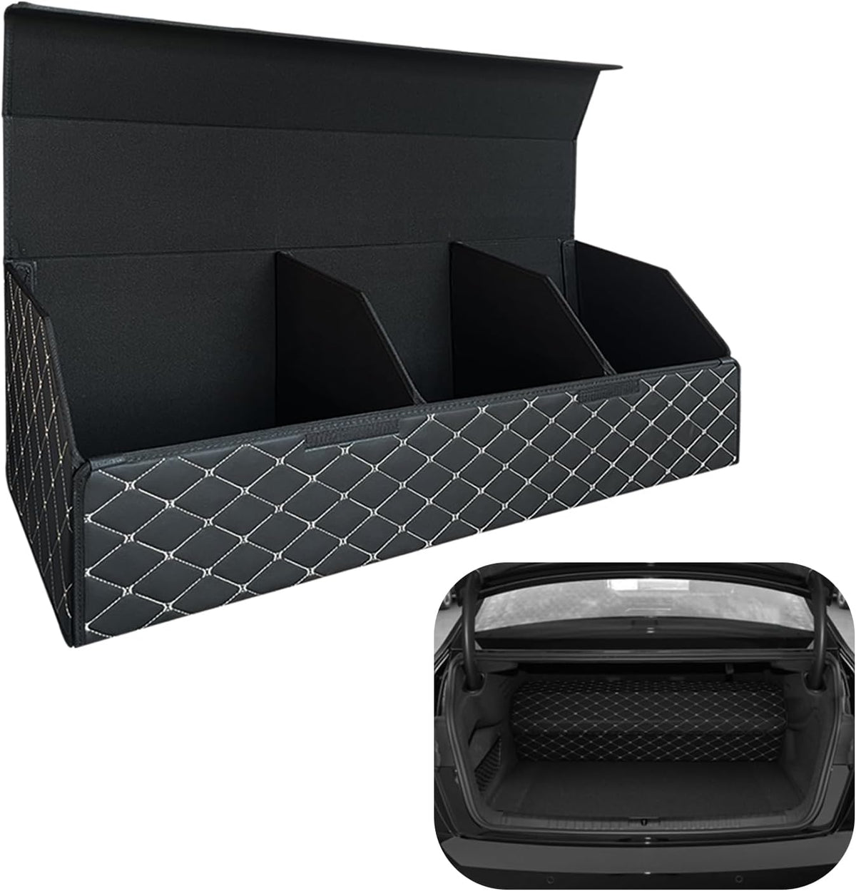 Car Trunk Organizer for Honda Accord Hybrid -Custom Fit,Leather Large Capacity Outdoor Trunk Organizer,4-Layer Cover,Diamond Quilted Pattern All-Season Use for Honda Accord Hybrid 2018-2022