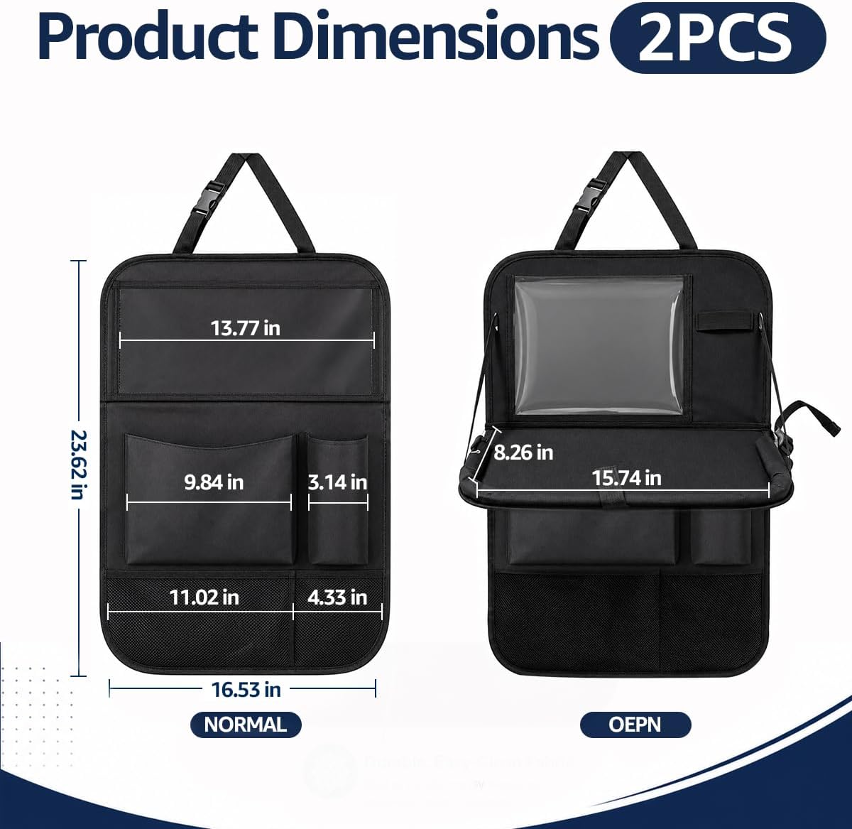 2 PCS Car Backseat Organizer with Tablet Holder, 5 Storage Pockets Auto Seat Back Protector w/Food Tray, Multifunctional Backseat Cover Storage Organizer for Most Vehicles