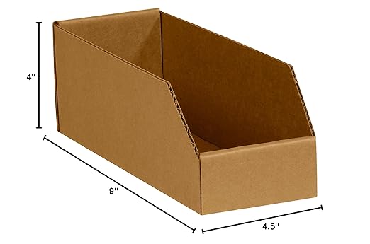 BOX USA BBINBIN49K Open Top Bin Boxes, 4" x 9" x 4 1/2", Kraft (Pack of 50)