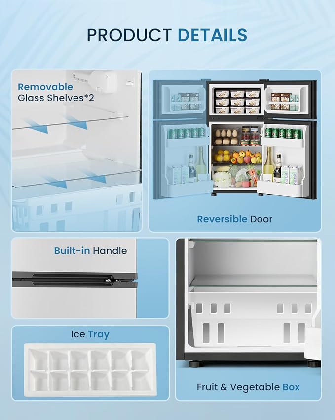Feelfunn 3.2 Cu.Ft Mini Fridge with Freezer - 2 Door Small Refrigerator, Mini Refrigerator with Adjustable Thermostat, Removable Shelves, Mini Fridge for Bedroom, Office, Dorm, Apartment, Silver