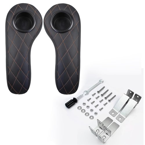 CARBBIA Pack of 2 Golf Cart Back Seat Flip Armrests with Cup Holder Compatible with Club Car Compatible with EzGo Compatible with Yamaha Carts with 1-inch Square Armrests, Black
