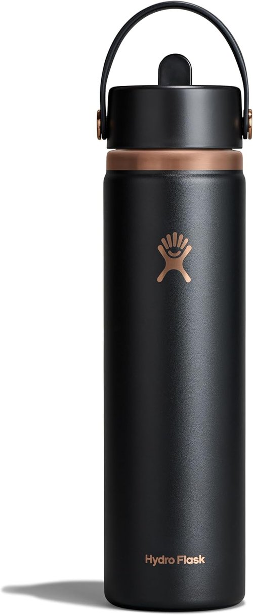 Hydro Flask Water Bottle - Insulated Stainless Steel - Leakproof Wide Straw Lid | 24 Oz Black Arc