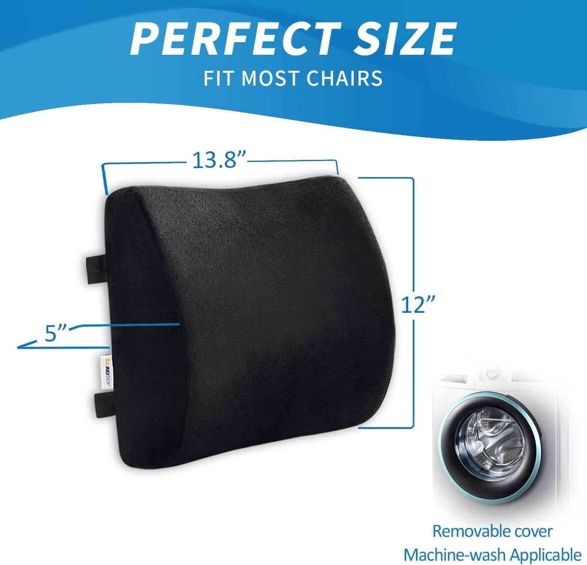 SAIREIDER Comfortable Lumbar Support Pillow for Office Chair, Memory Foam Back Support Pillows for Car、Gaming Chair、 Home Chair, Back Pain Relief Improve Posture, Double Adjustable Straps(Black)