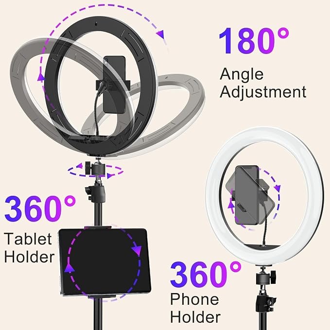 10.3" Ring Light with Tripod and Phone iPad Holder, Selfie Ring Light with 51