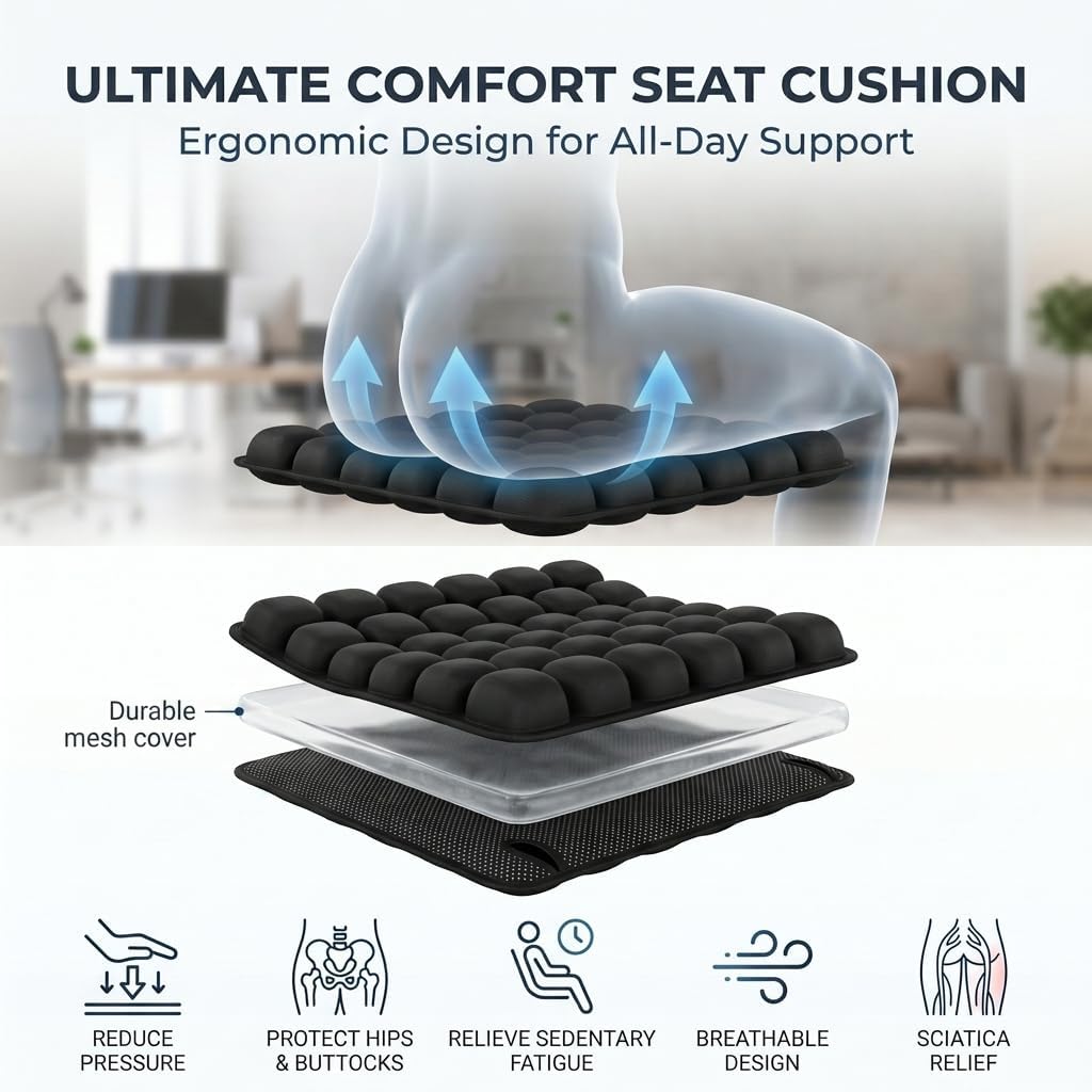 Travel Cushion Airplane Seat,Airplane Seat Cushion for Long Flights,Press Type Air Inflatable Seat Cushion with 36 Airbags for Car,Plane,Wheelchair,Office,Stadium,Ergonomic Comfort Support