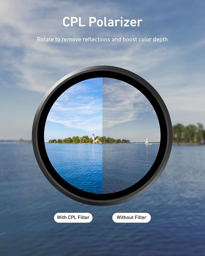 TELESIN Filter Kit for DJI Osmo Action 6 – VND 2–32 Variable ND, CPL UV Lens