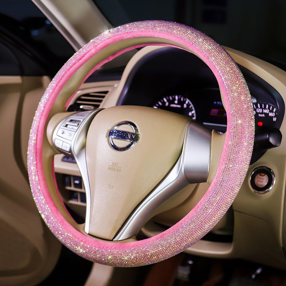 Car Steering Wheel Cover Pink for Women Bling Accessories Diamond Universal