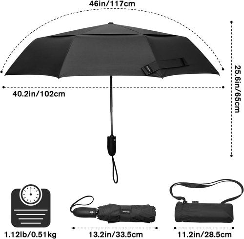 G4Free Windproof Travel Umbrella - 46-Inch Automatic Compact Design with Double Canopy & Fiberglass Frame