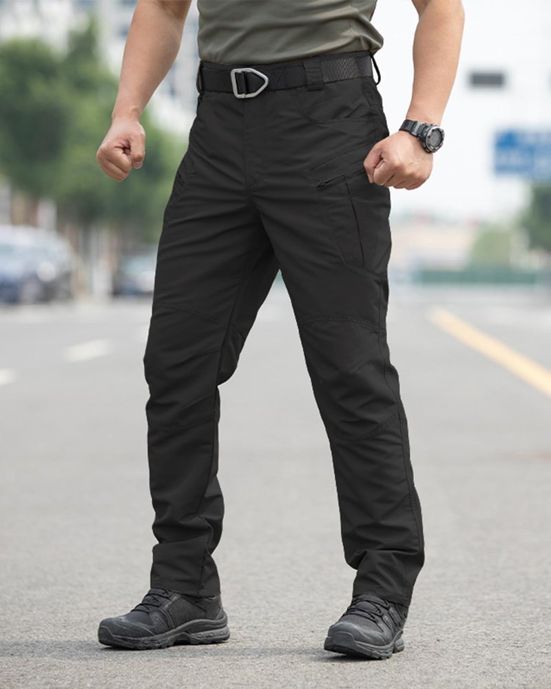 PIDO YOGA Men's Stretch Tactical Pants Waterproof Ripstop Fabric Cargo Pants Lightweight Casual Hiking Outdoor Work Pants (No Belt),Black