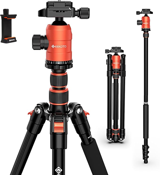 GEEKOTO 77'' Aluminum Camera Stand & Monopod, Foldable Travel Gear