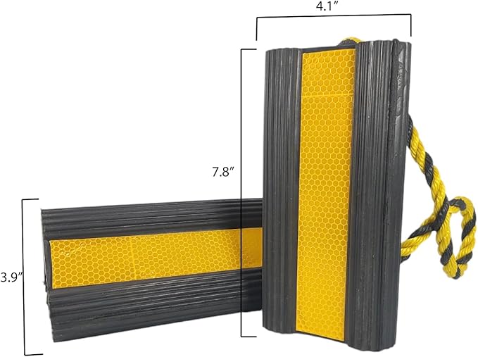 Jungle Jim's Heavy Duty Dual Wheel Chocks with Ropes - 7.8 Inches, Oil-Resistant Rubber, Reflective Stripes, Anti-Slip Grip, for Trucks, Trailers, RVs, Driveways, Garages – 1 Pack
