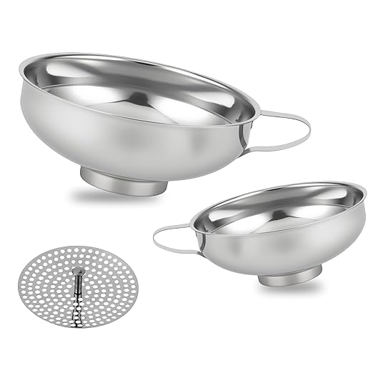 Enfete Stainless Steel Wide-mouthed Kitchen Funnel, 2 Sets with Filter, Suitable for Wide-mouthed and Regular-Sized Cans, Ideal for Transferring Liquids and Solids, Oils, Beans and Jams
