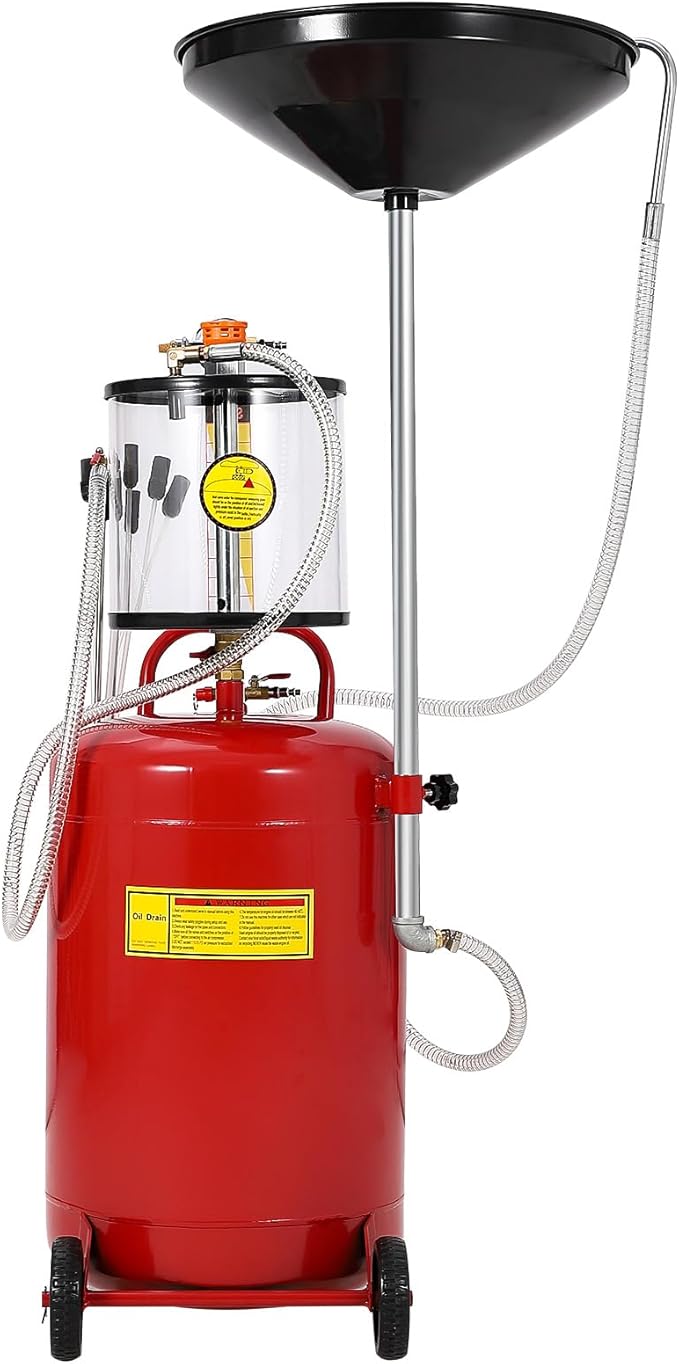 20 Gallon Waste Oil Drain Tank, Air Operated Portable Oil Drainer With Adjustable Funnel, Fluid Fuel Transfer Drainage With Wheels, Oil Change Container for Automotive Workshops