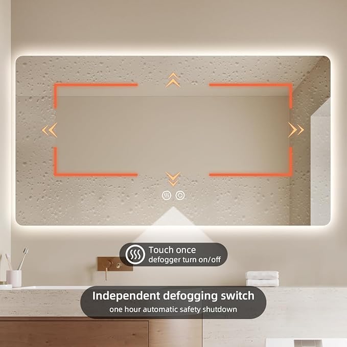 36" x 60" Frameless LED Bathroom Mirror with Lights, Lighted Vanity Mirror with Anti-Fog, 3-Color Stepless Dimmable, Memory, Shatterproof, UL-Listed, Wall Backlit Mirror (Horizontal)