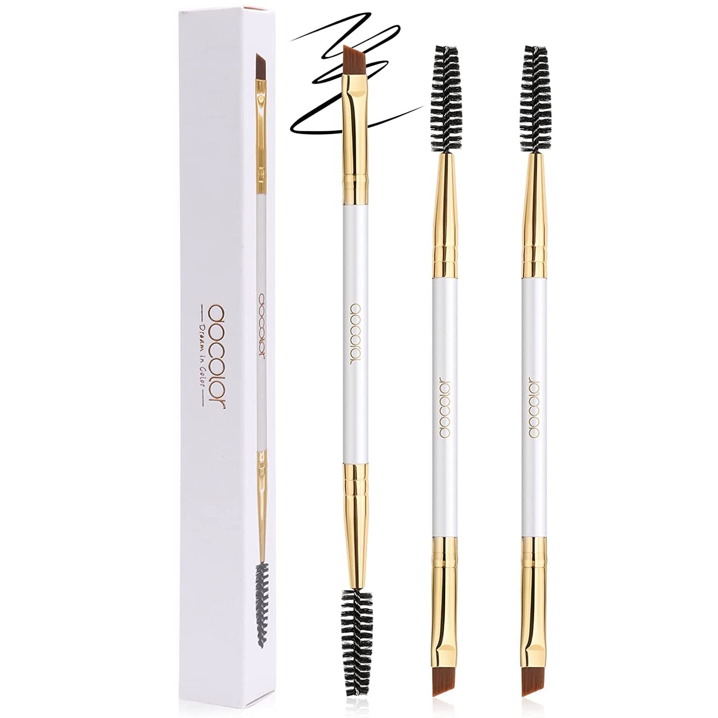 Docolor Eyebrow Brush Duo Eyebrow Spoolie 3Pcs Professional Angled Eye Brow Brush Perfect For Lining And Shaping Brows, Spoolie