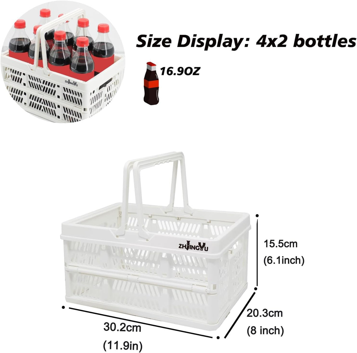 ZHJINGYU crates for storage,plastic baskets for organizing,collapsible shopping basket,foldable crate with Handles,collapsible storage crate,car basket,for Kitchen,Bathroom,Medicine (White, S)