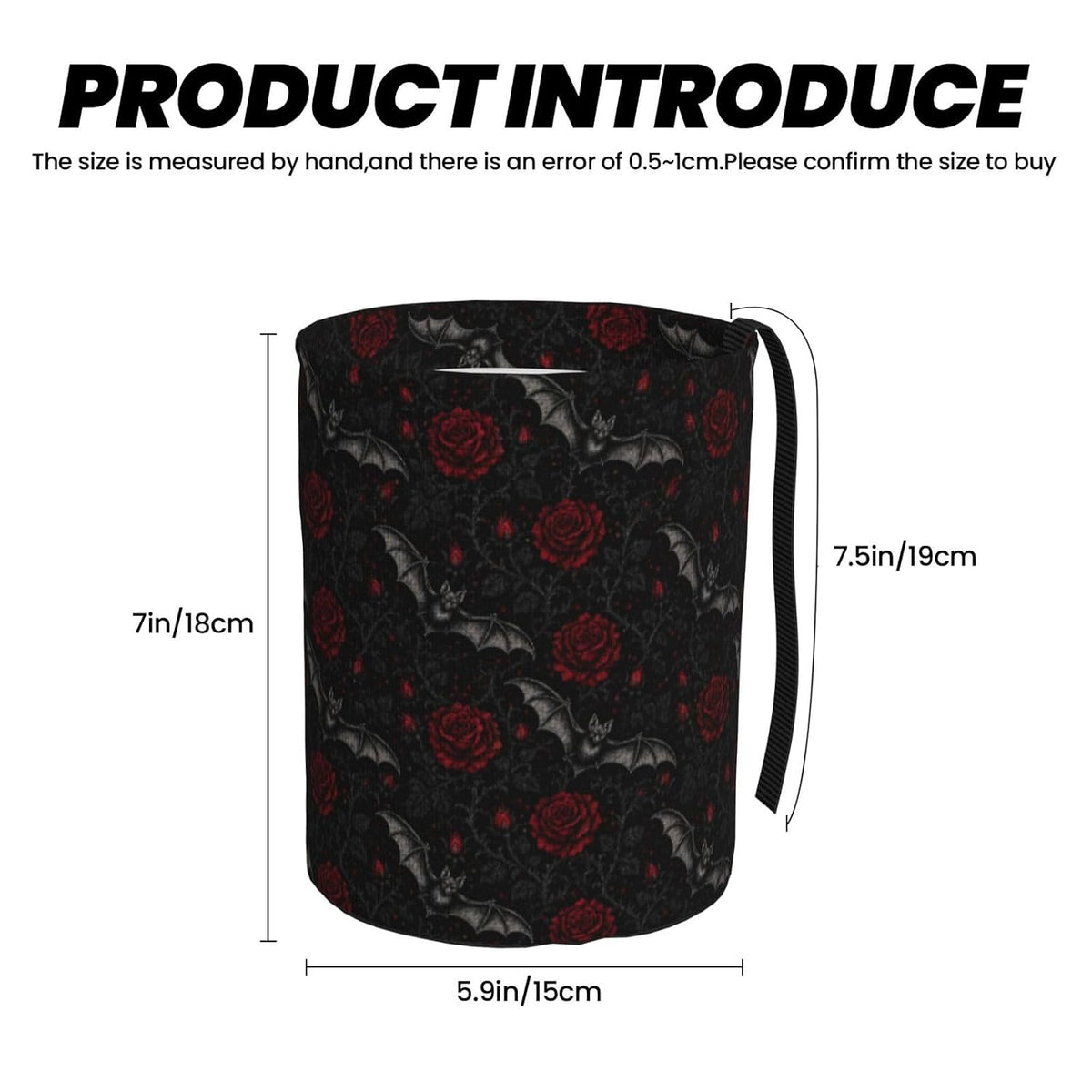 Goth Bat Rose Car Trash Can,Waterproof Hanging Car Garbage Bag for Headrest & Console,Adjustable Collapsible Vehicle Waste Basket with Magic Tape,Car Decor Travelling,Camping,Outdoor
