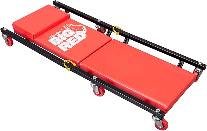 BIG RED 2-Piece Rolling Garage/Shop Creeper: 36" Padded Mechanic Cart with Headrest and 6 Casters, Red