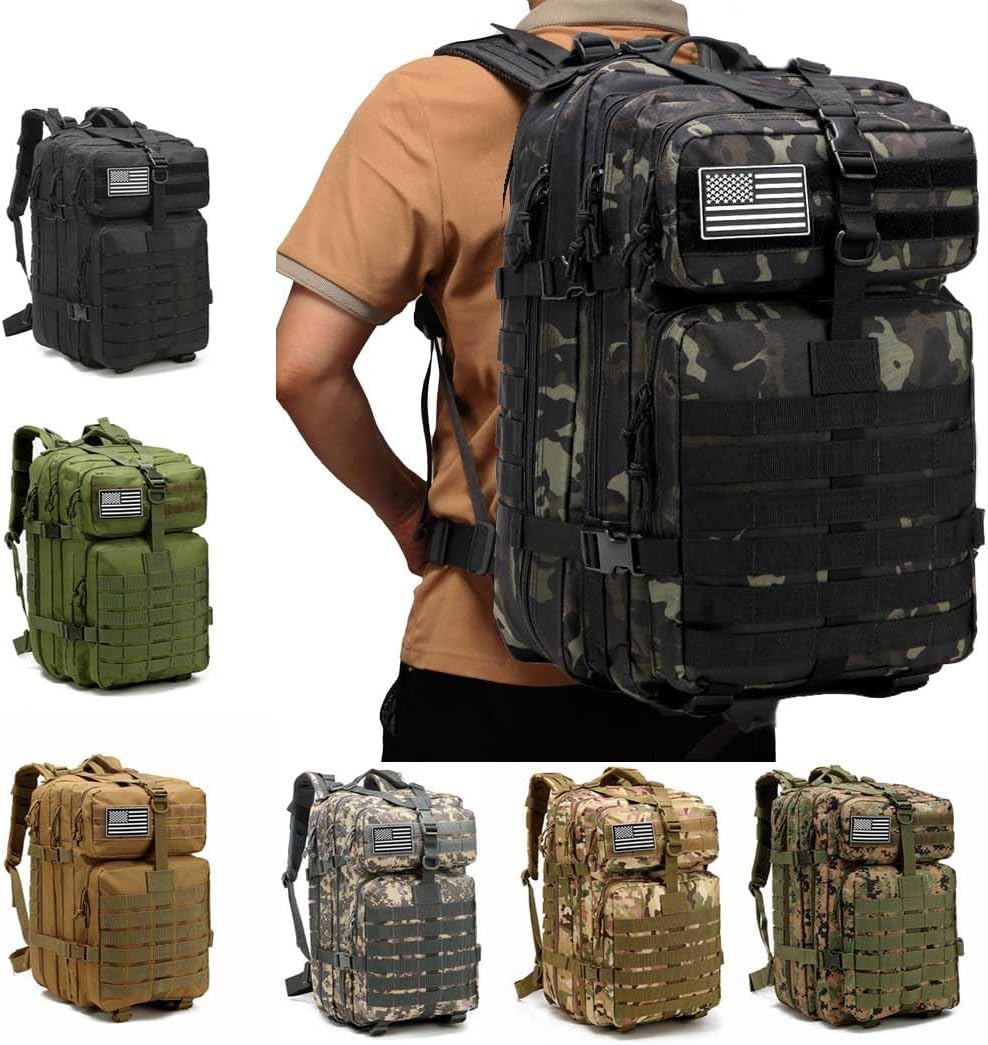 Skiennix Tactical Backpack - 45L Military Gym Bag | Large 3-Day Assault Pack for Rucking, Fishing, Camping (Black)