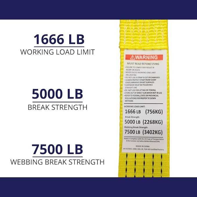Ratchet Tie Down Straps, 2 in x 15 ft, 5,000 lb Breaking Strength, J-Hook, 4-Pack