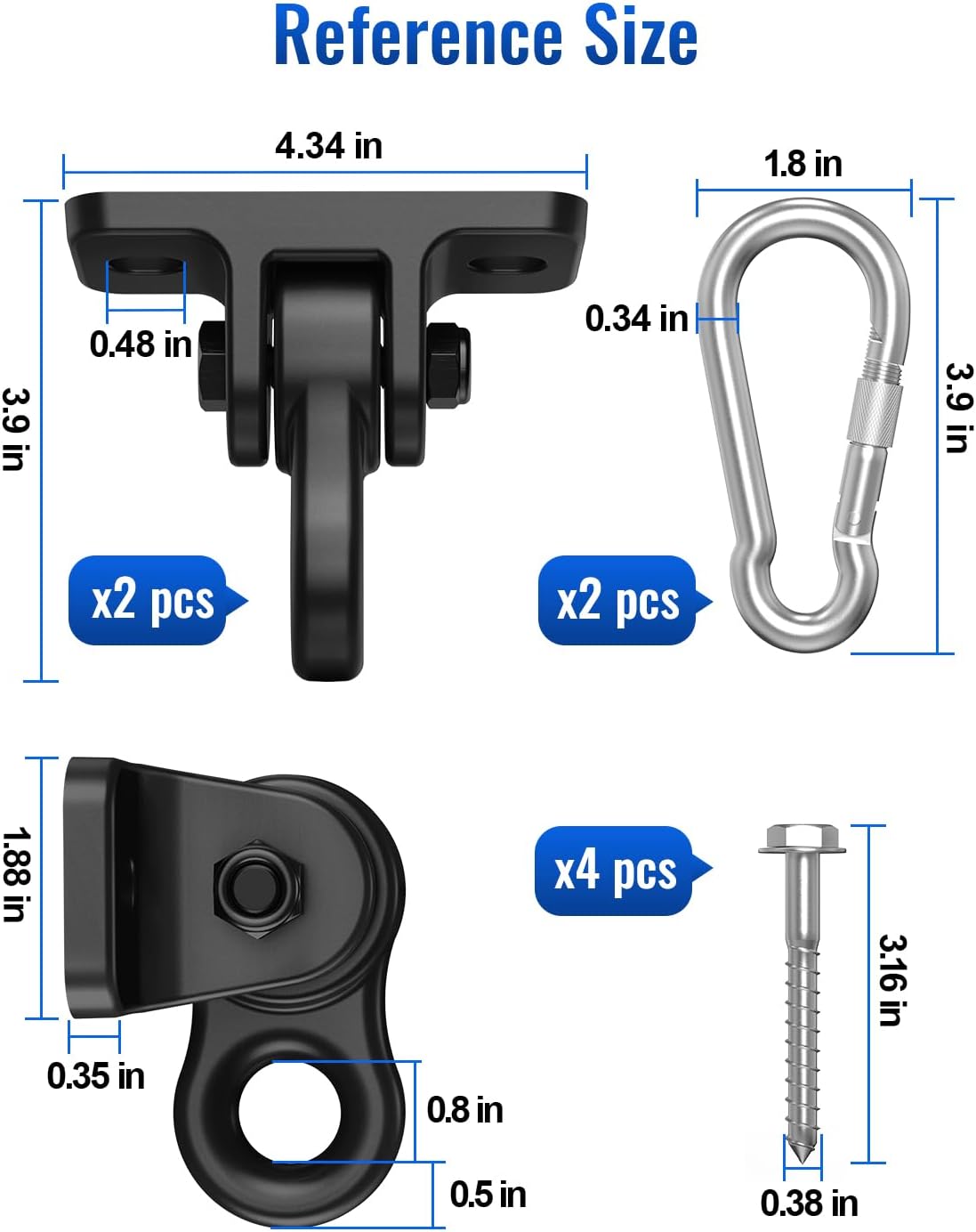 Skiennix Heavy Duty Swing Hangers - Corrosion Resistant Alloy Steel, 5000+ lb Capacity | Set of 2, Black