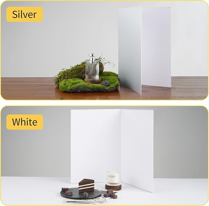 Meking Silver White Photo Backdrop Boards, 2 in 1 Light Reflectors