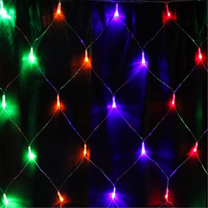 Colorful LED Fairy Mesh Net Lights Curtain Light, 9.84ftx6.56ft, 204 String LEDs, 8 Modes Decorative Xmas Tree Lighting for Thanksgiving, Christmas, Holiday, Party, Event, Multicolor
