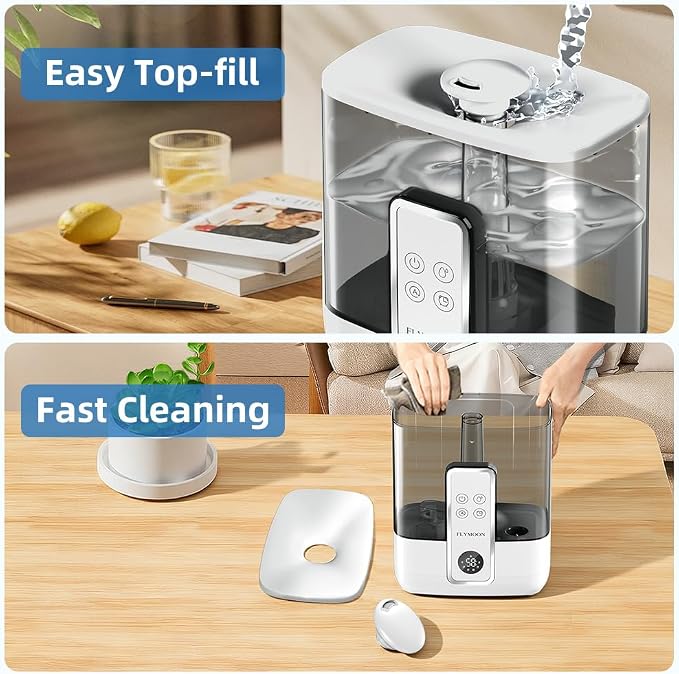 FLYMOON Mist Humidifier for Bedroom, Humidifier with Top Fill, 5L Water Tank, Leak-Proof, 28dB, Tuya App Control, Humidifiers for Large Room, Home, Plants,White
