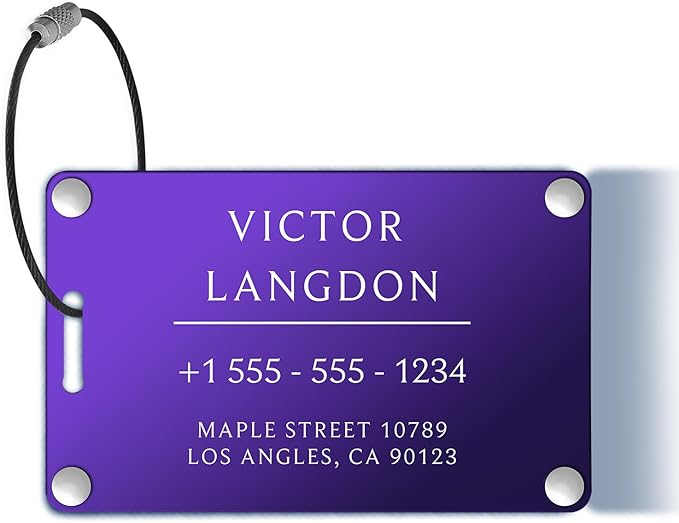 Personalized Luggage Tags for Suitcases - Aluminum Custom Luggage Tags for Backpacks & Bags, Sturdy, Waterproof & Heavy Duty (Purple/Card-Sized)