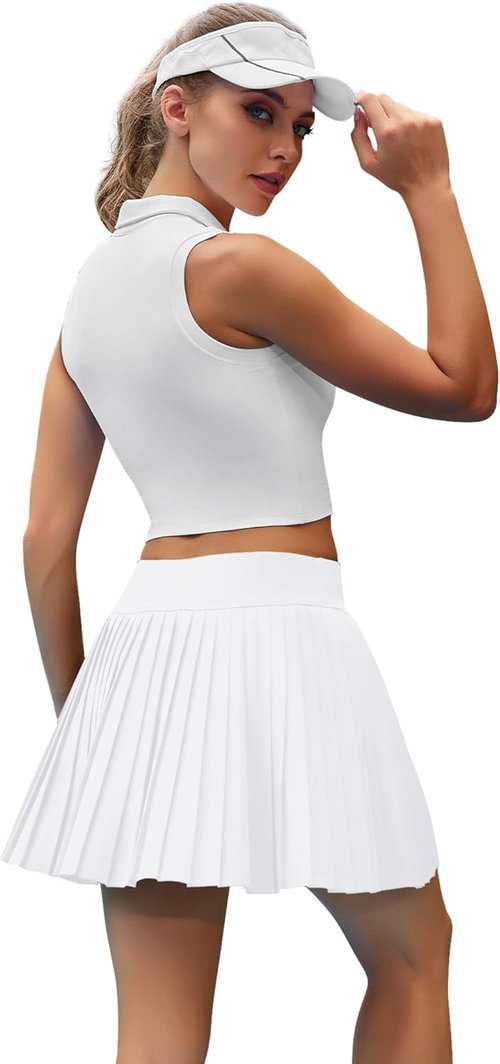 DLOODA Women's Pleated Tennis Skirt - High Waisted, Lightweight with Pocket Shorts | Flowy Athletic Skort