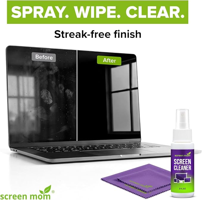 Screen Cleaner Spray and 2 Microfiber Cloths - 2oz Bottle by Screen Mom-Screen