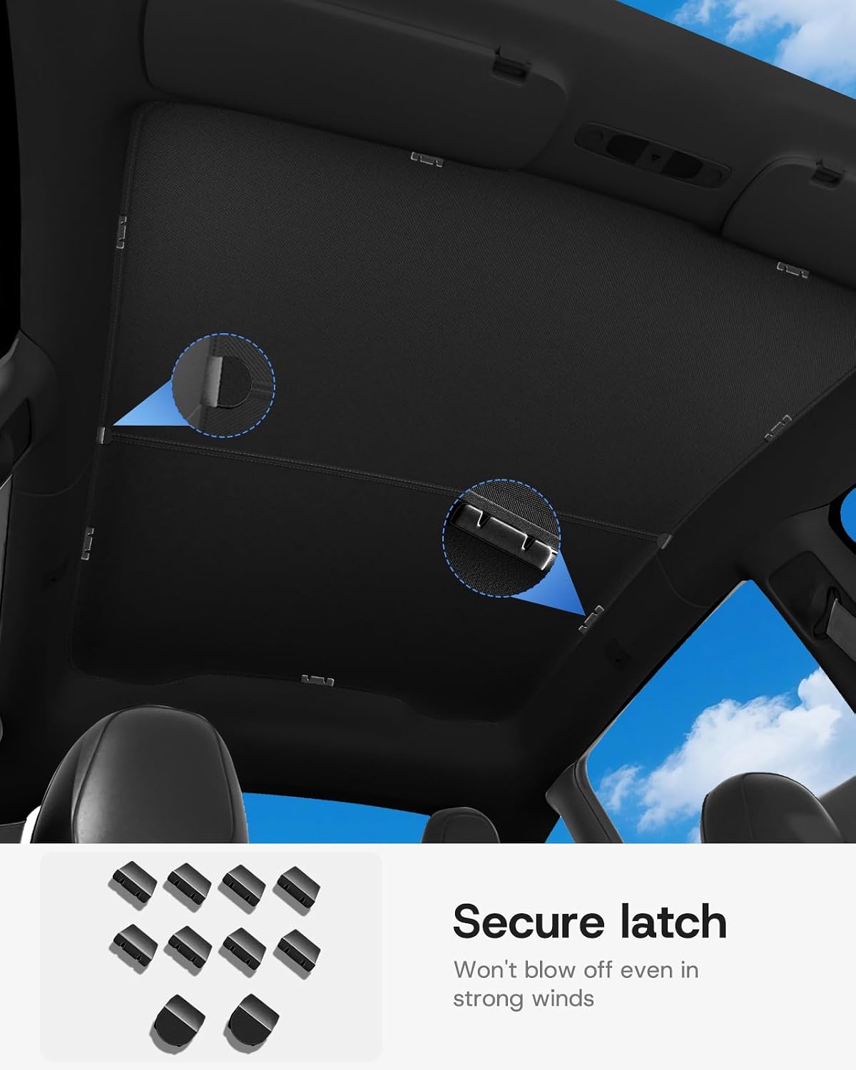 2026 Upgrade Sunshade Roof for Tesla Model Y Juniper, [Graphene Infused Fabric & UPF 50+ & No-Sag] 1:1 Fit Heat Insulation Sunroof Cover for Tesla Model Y Accessories 2025 2026, Black, 2PCS