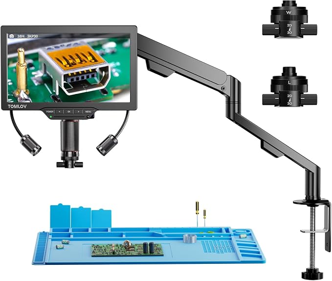 TOMLOV 3D Digital Microscope for Soldering: Magnetic Dual Lens Micro Scope