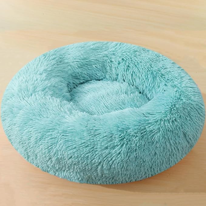 Large Calming Dog Bed, 40 Inch Anti-Anxiety Donut Dog Cuddler Cat Bed, Warming Cozy Soft Dogs Round Bed, Fluffy Faux Fur Machine Washable Pet Cushion for Medium Large Dogs & Cats (Light Green)