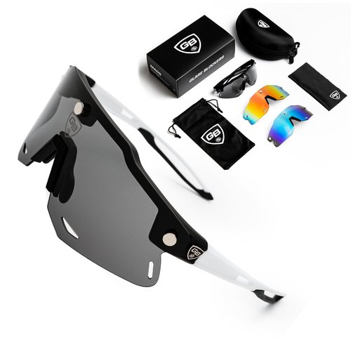 GB Eyeblack GB MAGS Magnetic White Frame Set Polarized Sports Sunglasses Cycling Sun Glasses for Men Women with 3 Interchangeable Lenses for Running Cycling Baseball Golf Driving