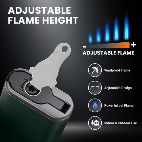 KAMBOLLY Cool Torch Lighter, Refillable Butane Torch Lighters with Rotating Head & Visible Window, Adjustable Windproof Jet Flame and Foldable Punch, Unique Creative Gift for Men (Without Fuel)