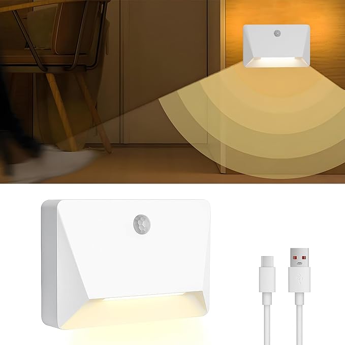 Motion Sensor Night Light, 2200mAh Rechargeable Stair Lights Indoor, 3000K, Link Mode, for Bedroom, Bathroom, Nursery, Stairs & Hallways