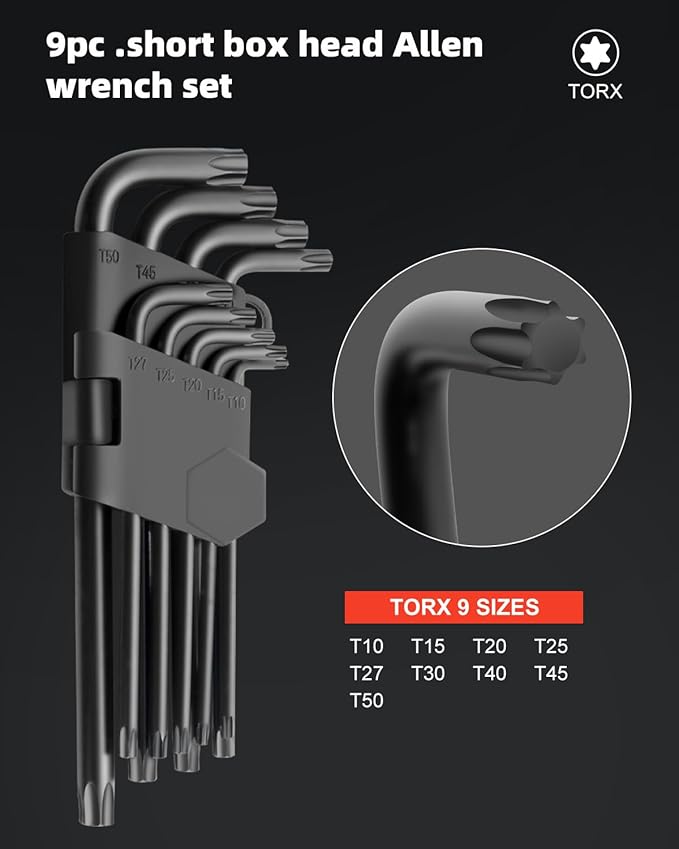 ROTATION 35-Piece Allen Wrenches Set, Metric/SAE/Torx Long Arm Allen Wrench Kit with Ball End, Hex Key Set, Chrome Vanadium Steel for Vehicle, Home & Appliance Repair