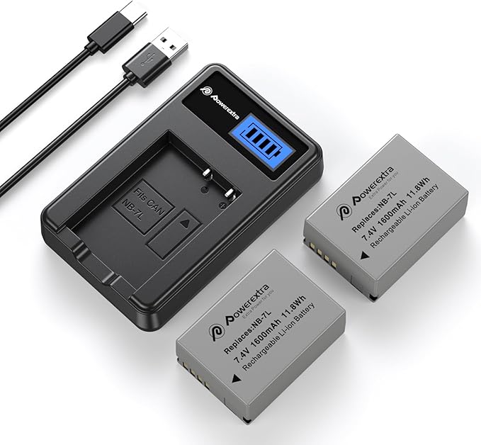 Powerextra NB-7L 2-Pack 1600mAh 7.4V Battery and Charger