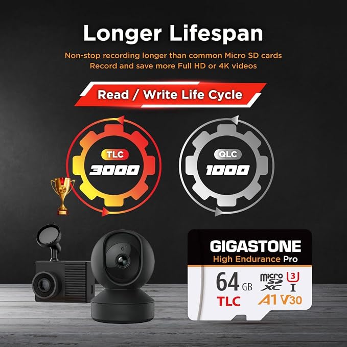 【5 Yrs Free Data Recovery】【Dash Cam】 GIGASTONE 64GB Micro SD Card 2-Pack