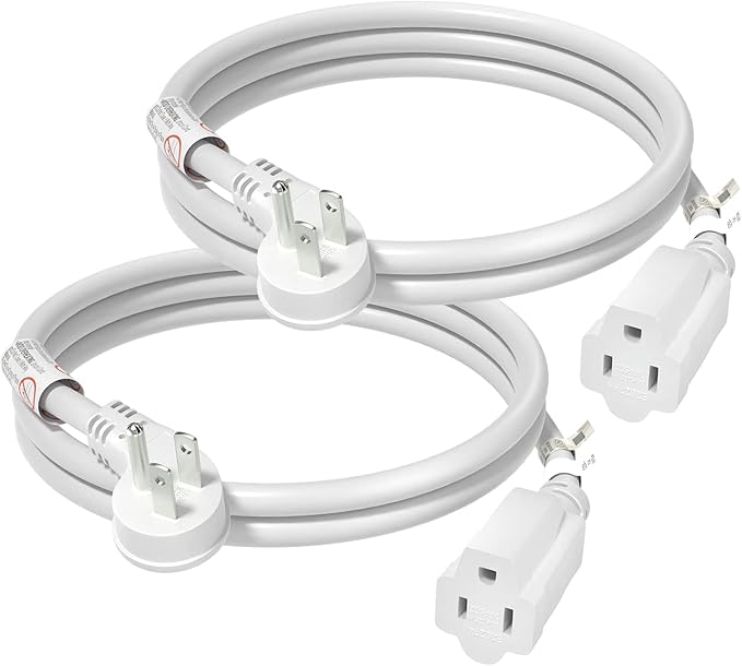 FIRMERST 1875W Flat Plug Extension Cord 3 Feet 14 AWG 15A White, 2 Packs