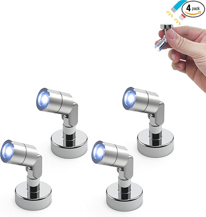Metal Miniature LED Lights,Tiny Spot Light with Magnet Base,Battery Operated LED Lights,Wireless Miniature Spot Light for Artwork Painting,Jewelry Showcase,DIY Hand Craft (Blue)