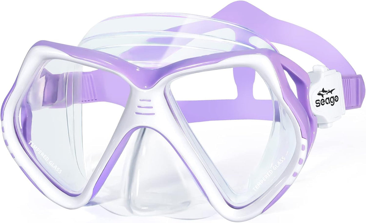 Seago Kids Swim Goggles - Anti-Fog Snorkel Mask with Nose Cover | Panoramic Clear View, Silicone Seal for Ages 6-14